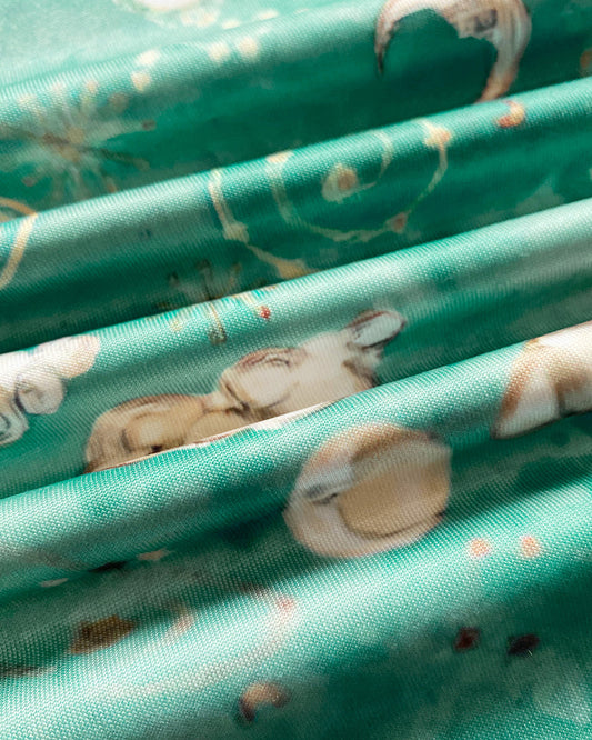 Graphic Print Deep V-Neck Adjustable Spaghetti Straps Lace Spliced Night Dress Sexy Bowknot Decor Backless Side Slit Babydolls